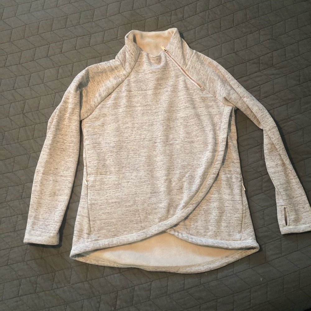 Athleta Cozy Karma Asym Pullover, Rose Gold Zipper